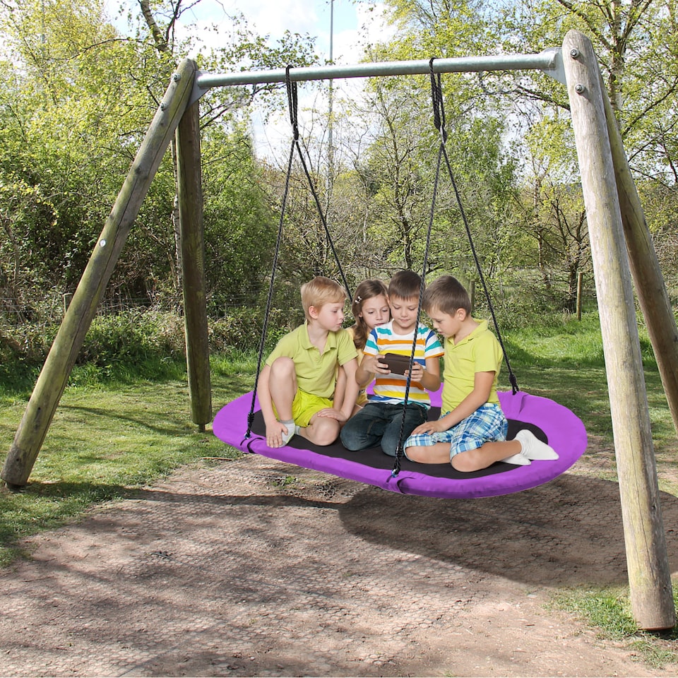 image 1 of COSTWAY Oval Swing Tree Swing with Adjustable Heights Purple