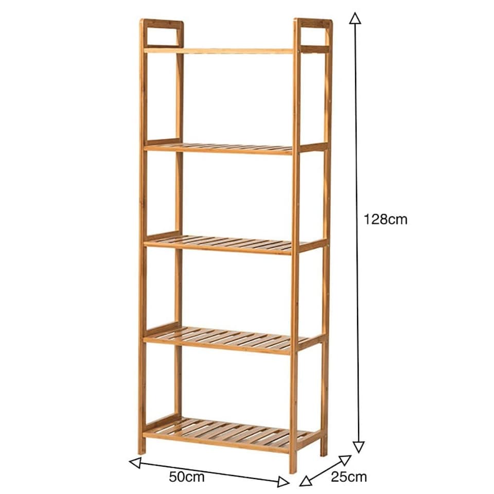 image 1 of Living and Home 5 Tier Bamboo Wood Storage Shelf Rack-50cm W x 25cm D x 128cm H