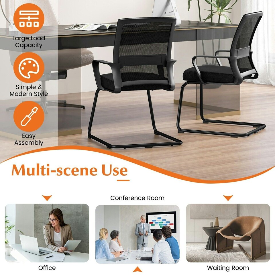 image 1 of COSTWAY Meeting Office Chairs Mid-Back Reception Chair Black