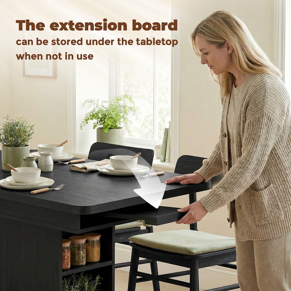 image 1 of HOMCOM Extendable Dining Table for 4-6, Kitchen Table with Shelves