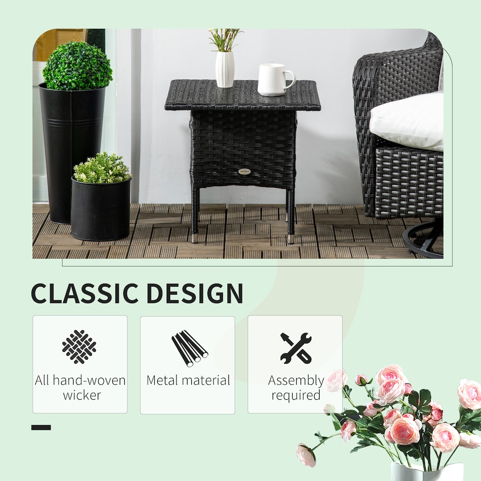 image 1 of Outsunny PE Rattan Outdoor Coffee Table, Easy Match Rattan Side Table, Black
