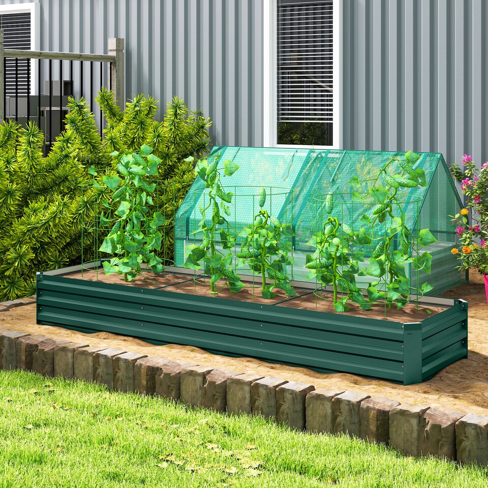 image 1 of Outsunny Galvanised Raised Bed for Garden, Outdoor Elevated Planter Box Green | Green | Green