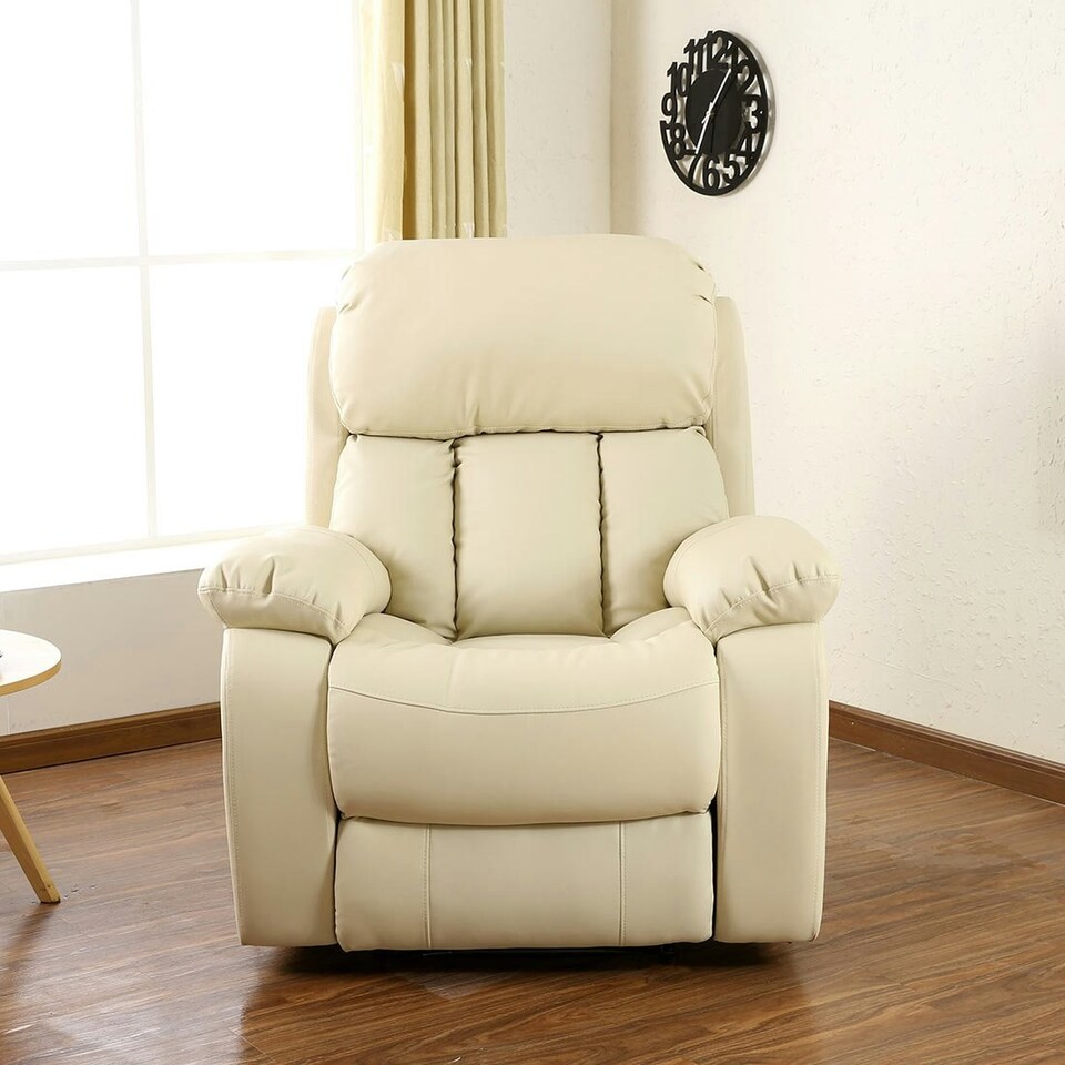image 1 of Chester Bonded Leather Manual Recliner Chair with Heat And Massage (Cream)