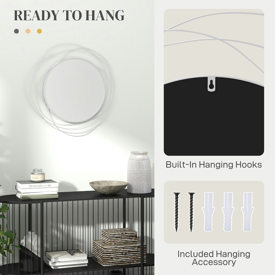 image 1 of HOMCOM Metal Wall Art 65cm Round Mirror for Living Room Dining Room Silver