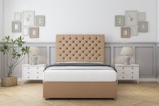Sloomy Mayfair Latte Dumfries Divan Bed With Mattress No Drawers With 54" Floor Standing Headboard 4'6 Double | Brown | Latte | Double | 1