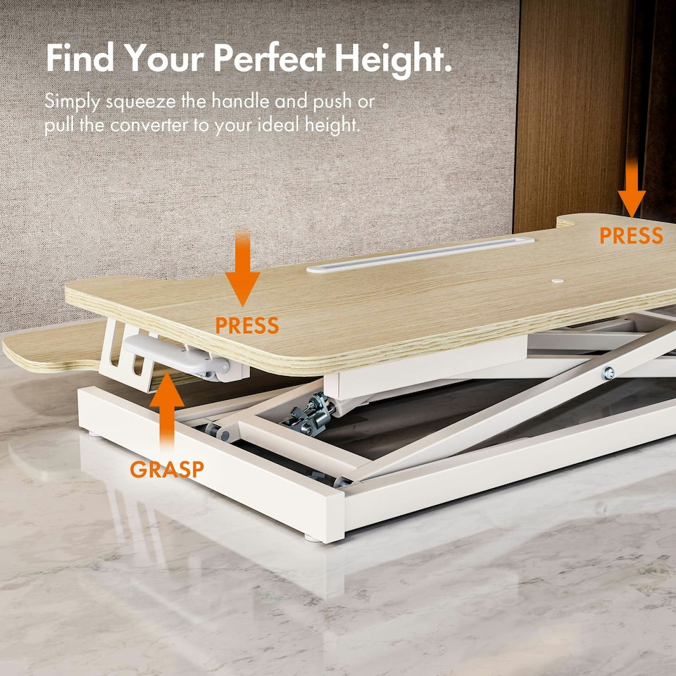 image 1 of VonHaus Height Adjustable Bamboo Standing Desk Converter, 80cm Length Multi | Light Wood