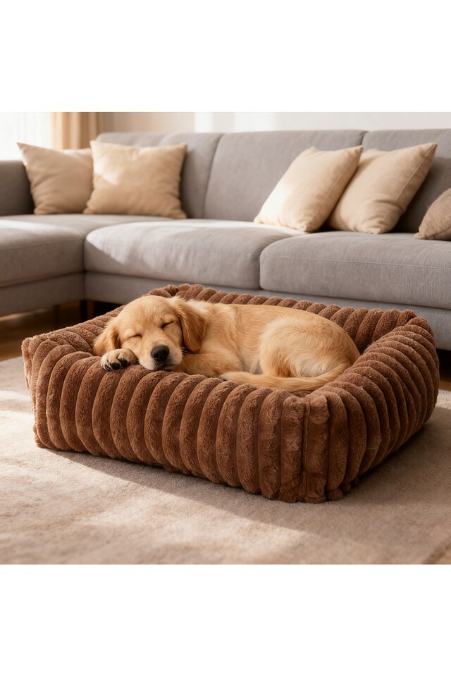 image 1 of Living and Home Soft Dog & Cat Bed,Pet Bolster Bed | Brown | Brown | L | 1