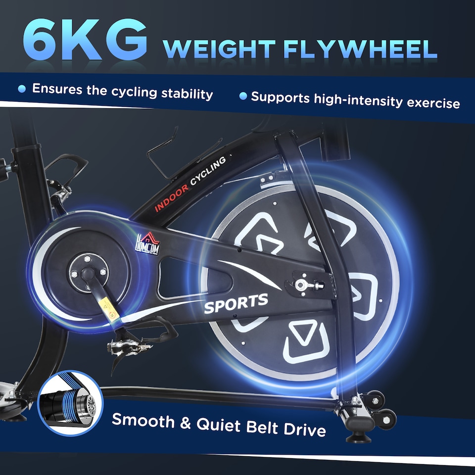 image 1 of HOMCOM Indoor Stationary Exercise Bike 6kg Flywheel Fitness Cardio Workout Bke Trainer for Home Gym w Adjustable Resistance LCD Monitor Pad and Bottle Holder Black