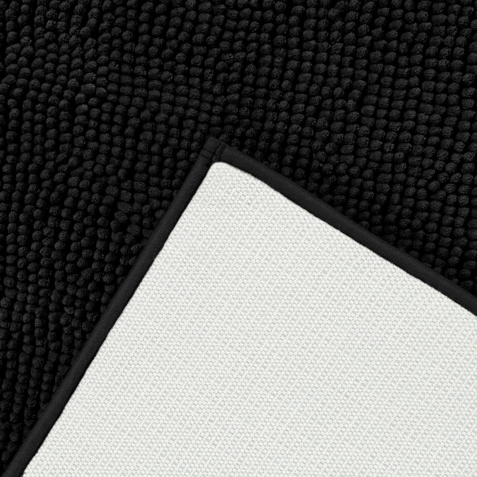 image 1 of OHS Soft Microfibre Non-Slip Absorbent Noodle Chenille Bath Runner Mat Black | 45 x 110cm