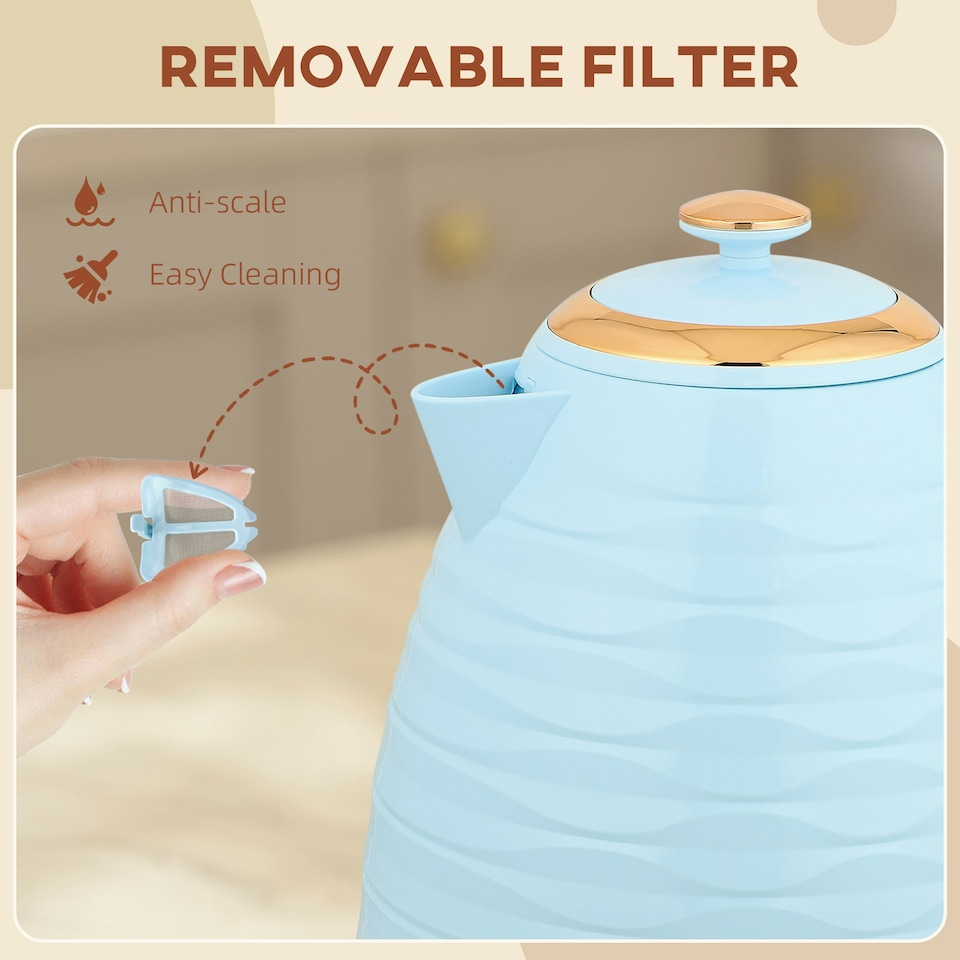 image 1 of HOMCOM Electric Kettle, Fast Boil, 1.7L, 3kW, Swivel, Light Blue Ripple