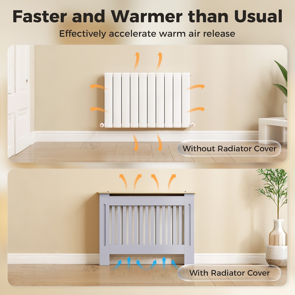 image 1 of HOMCOM Radiator Cover Painted Slatted MDF Cabinet Lined Grill 112x19x81cm