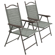 Outsunny Folding Chairs Set, Breathable Mesh Fabric Seat, Dark Grey