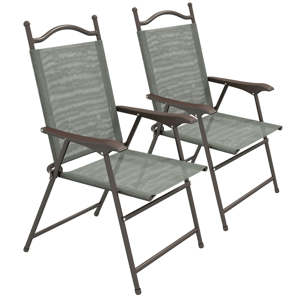 image 1 of Outsunny Folding Chairs Set, Breathable Mesh Fabric Seat, Dark Grey