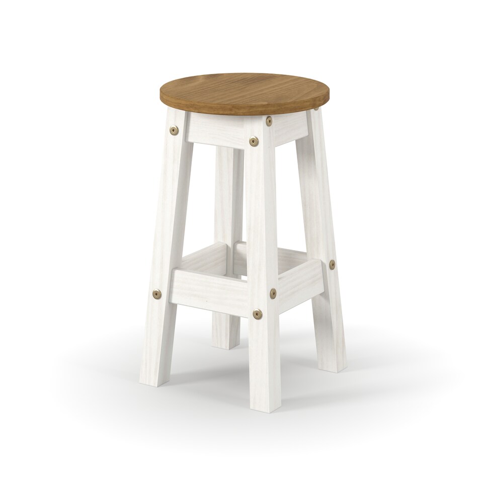 image 1 of Corona Pair of White Low Breakfast Stools - Rustic Solid Wood Farmhouse Stools | White | White | S | 1