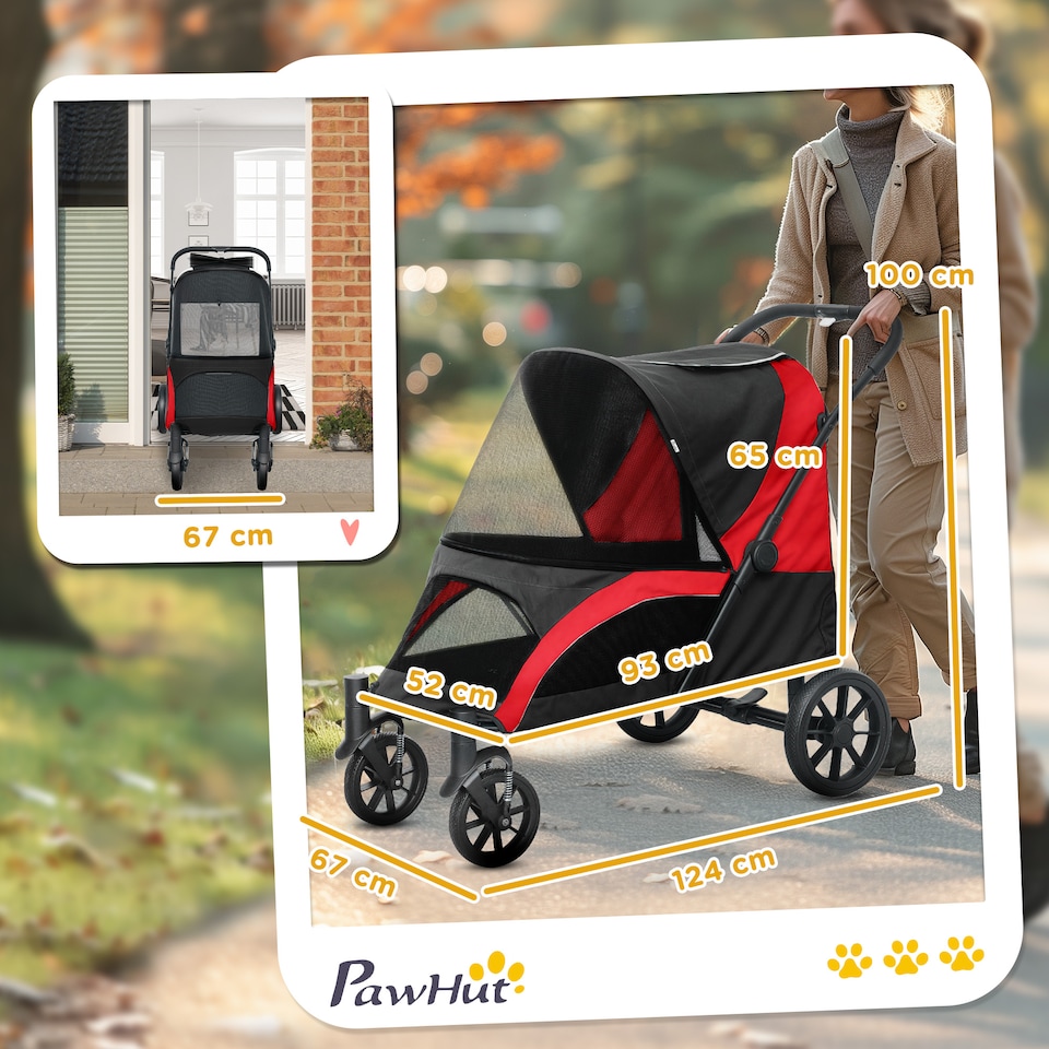 image 1 of PawHut Foldable Pet Stroller for Medium Dogs, Red/Black