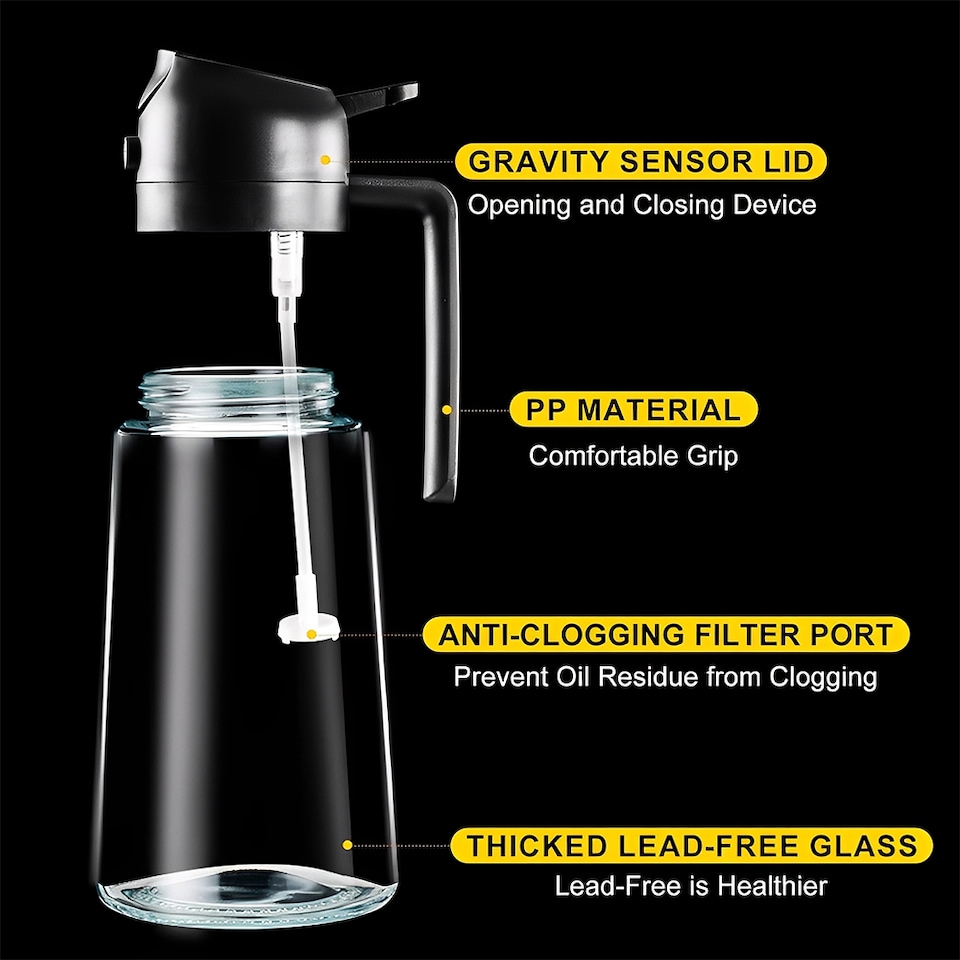 image 1 of Living and Home 2-in-1 Glass Oil Sprayer & Dispenser,Black,600ml | Black