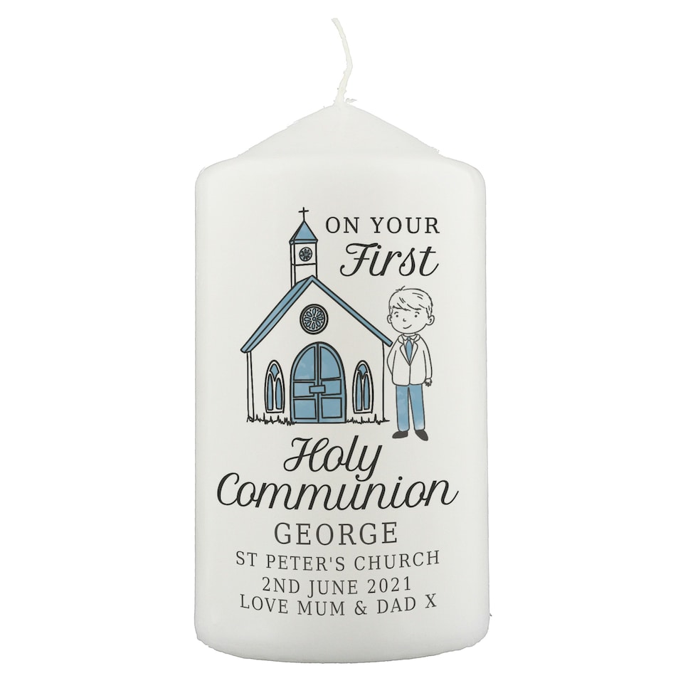 image 1 of Personalised Boys First Holy Communion Pillar Candle White