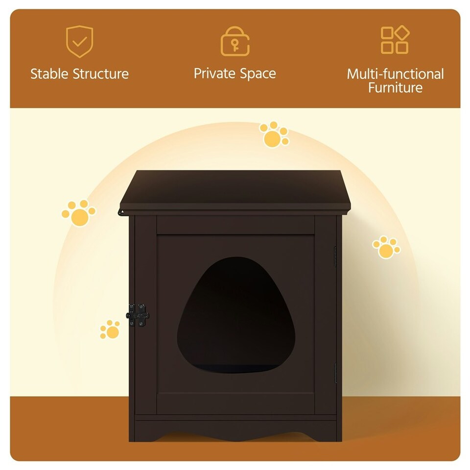 image 1 of Yaheetech Wooden Enclosed Litter Box N/A | Espresso | One Size