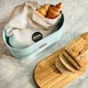 image 3 of Cooks Professional Ribbed Bread Bin, Linen Bag & Bamboo Board Set with Silver Label | Blue | Blue & Silver | 1