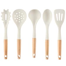 Cooks Professional 5 Piece Silicone Utensil Set – Kitchen Cooking Spoons, Ladle & Spatula | White | 5