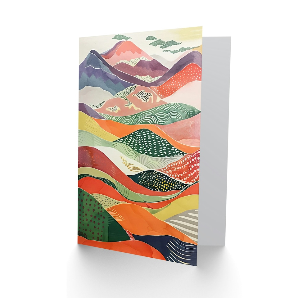 image 1 of Colourful Countryside Hills Folk Landscape Him Her Birthday Card
