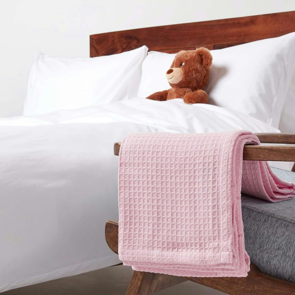 image 1 of Homescapes Organic Cotton Waffle Baby Blanket Pink - 90 x 112 cm Pink