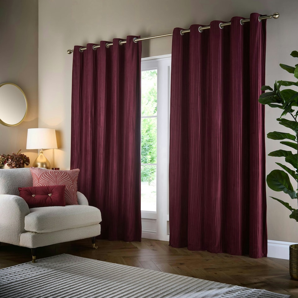 image 1 of Paoletti Corinthian Velvet Room Darkening Merlot Eyelet Curtains (W)117cm x (D)137cm cm Multi