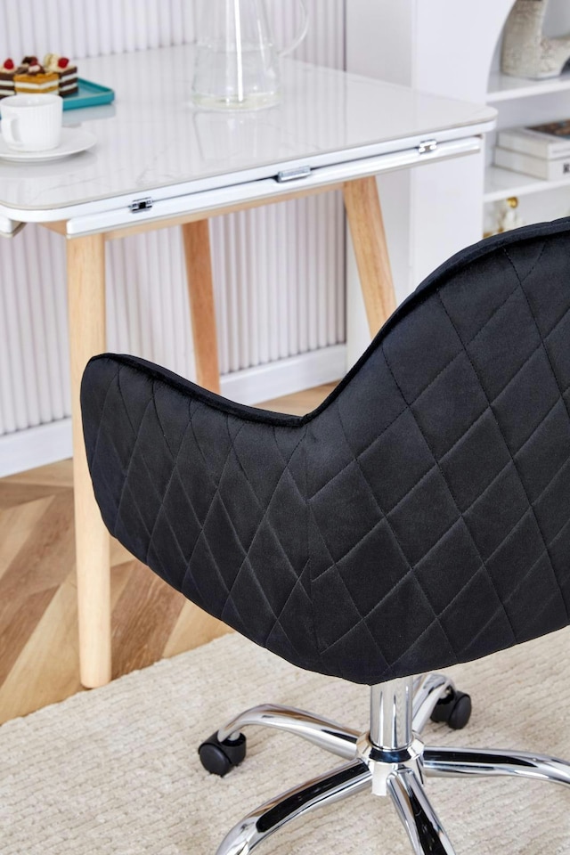 image 1 of Office Chair black velvet swivel with arms and wheels leisure home desk computer | Black