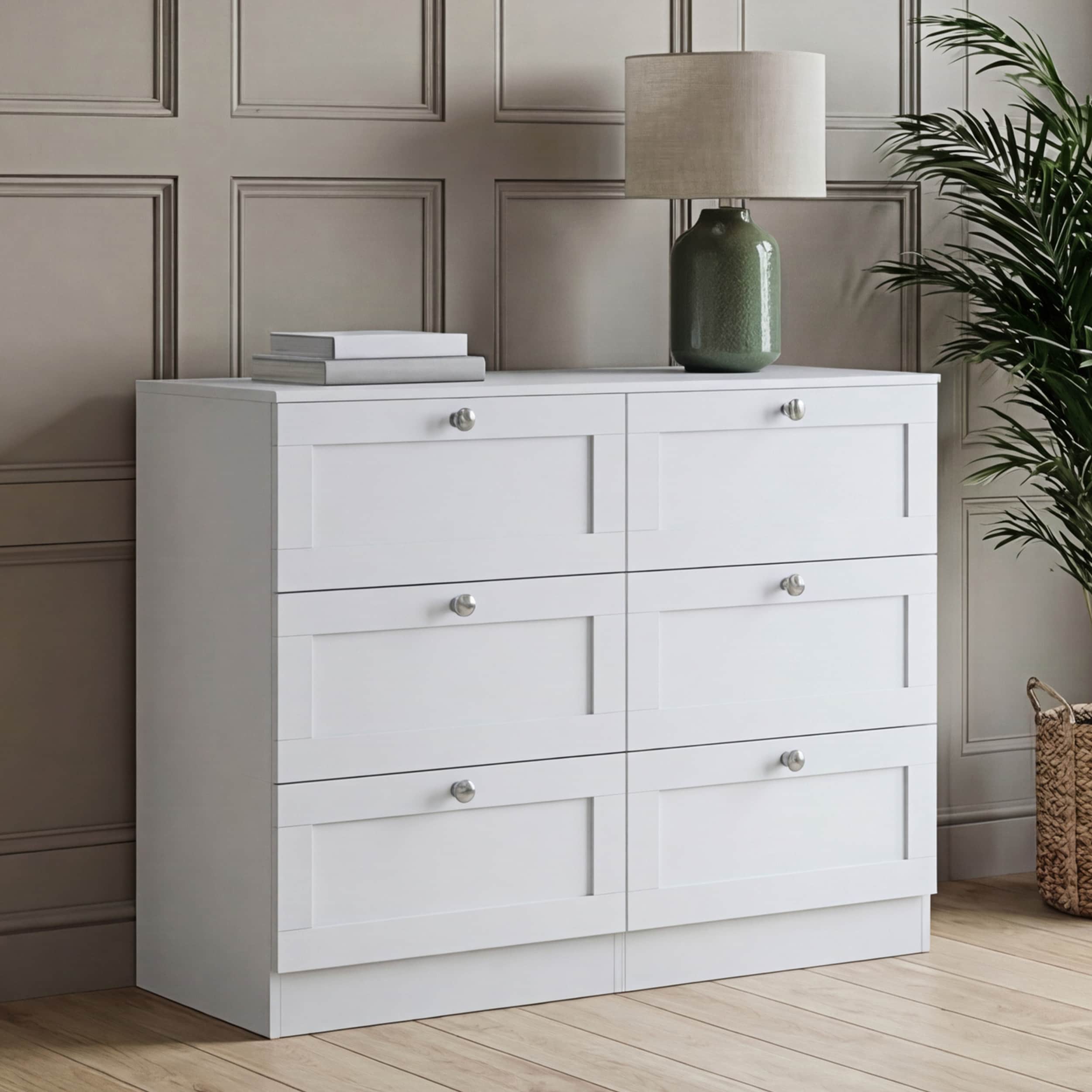 Vida Designs Altino White 6 Drawer Chest Storage Cabinet - H: 76.5cm x W: 100cm x D: 36cm