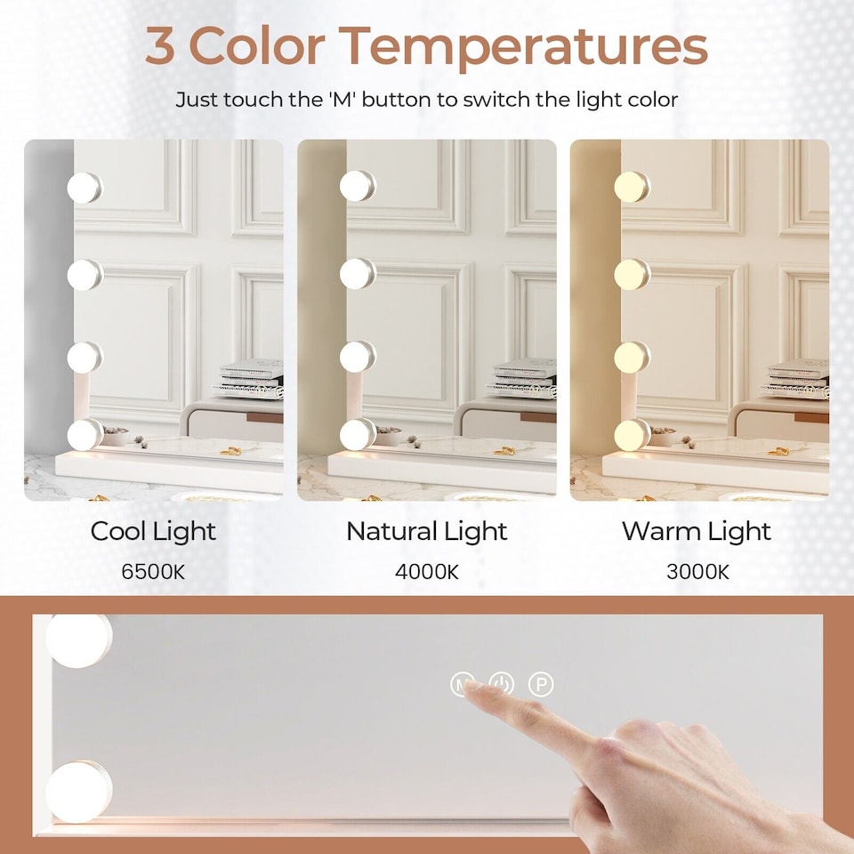 image 1 of COSTWAY Vanity Mirror Hollywood Makeup Mirror Lighted Vanity Mirror