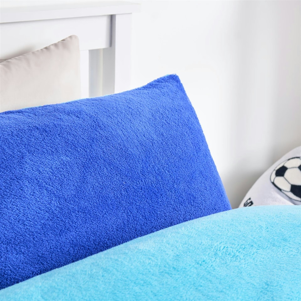 image 1 of OHS Luxury Teddy Fleece Reversible Duvet Cover and Pillowcase Bedding Set Multi | Blue/Sea Blue | Double