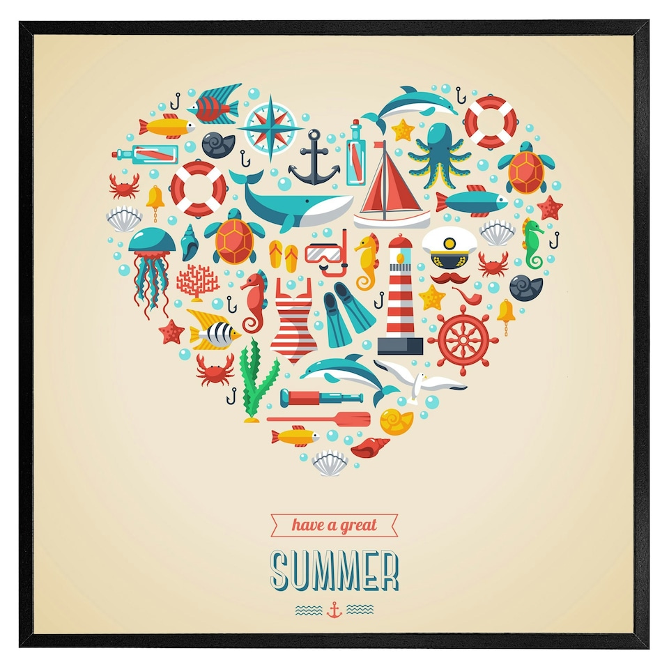 image 1 of Love heart of sealife & nautical items (Picutre Frame) Brown | Oak | M