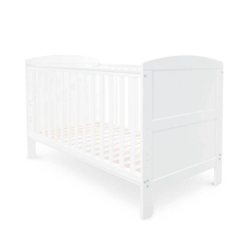 image 1 of Coleby Classic Cot Bed & Premium Sprung Mattress - Convertible Cot, Birth to 4 Years, Adjustable Base & Teething Rails (White)