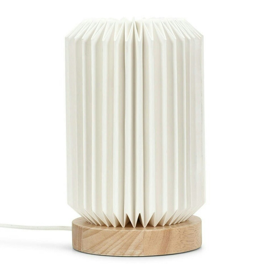 image 1 of ValueLights Maja Wooden Base Bedside Table Lamp with White Paper Fold Lampshade - Bulb Included