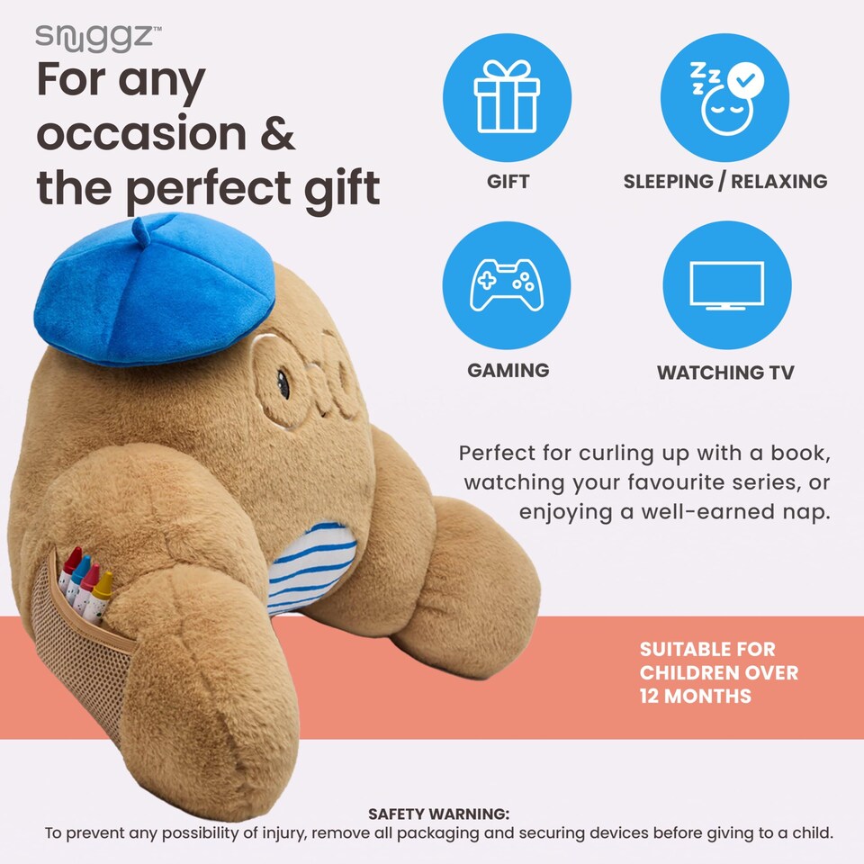 image 1 of Snuggz Croissant Cuddle Cushion with Side Pocket with Carry Handle 3D Novelty Design Back Support Soft Cosy Bed Pillow - 59 x 36 x 34 cm