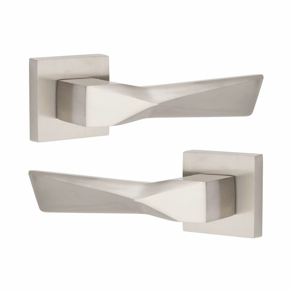 image 1 of Golden Grace Modern Aura Euro Lock Door Handles in Satin Nickel Finish with 70mm Key and Thumbturn Barrell | Grey | 1 Set