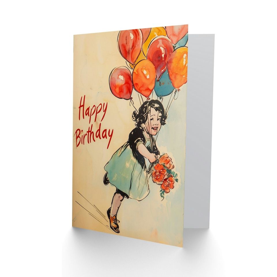 image 1 of Balloons Flower Bouquet Child Her Birthday Card