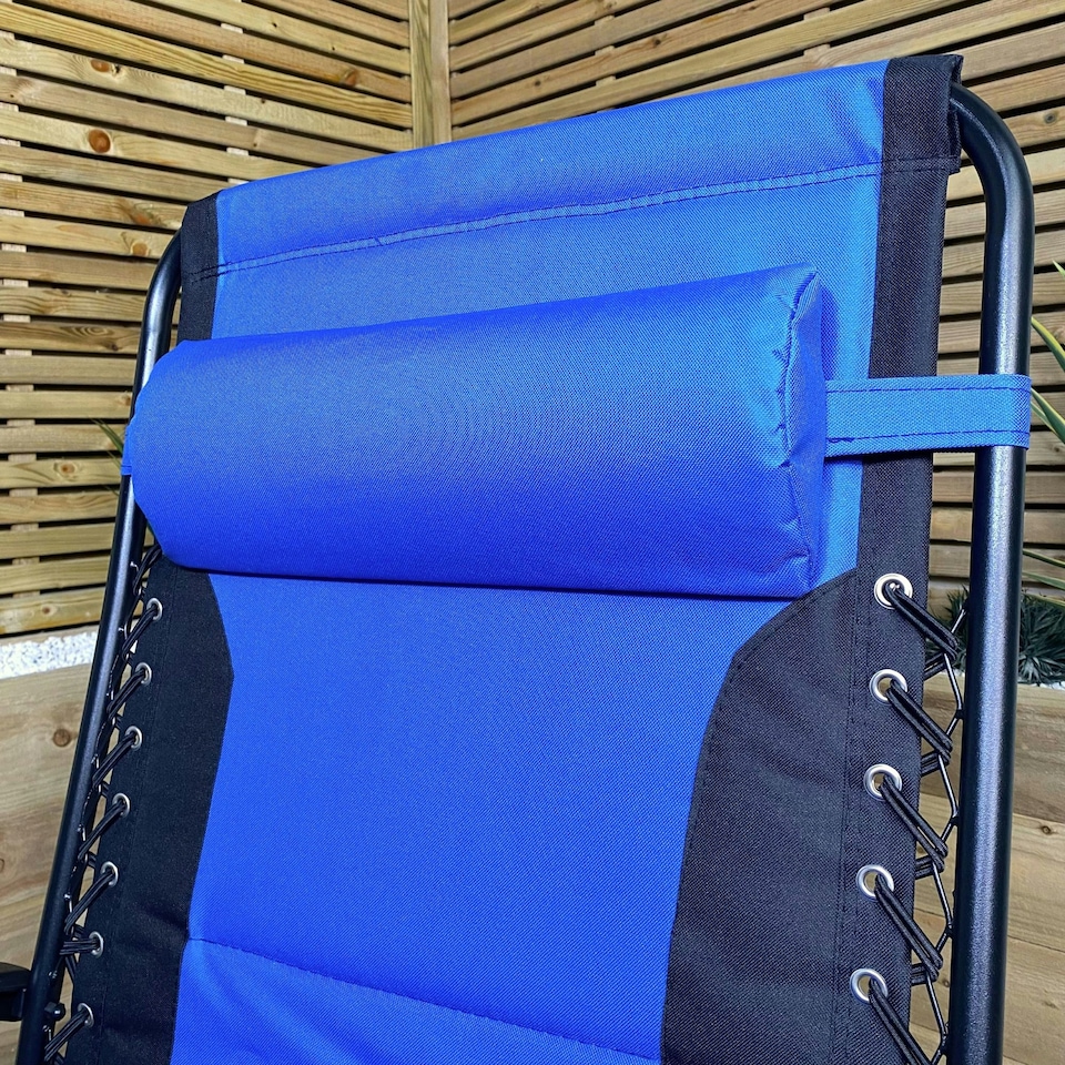 image 1 of Luxury Padded Multi Position Zero Gravity Garden Relaxer Chair Lounger in Blue & Black