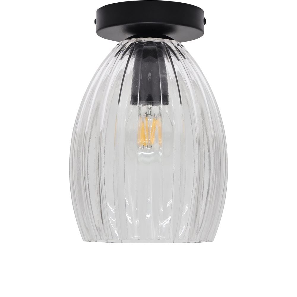 First Choice Lighting Birch - Clear Fluted Glass Black Ceiling Light Fitting