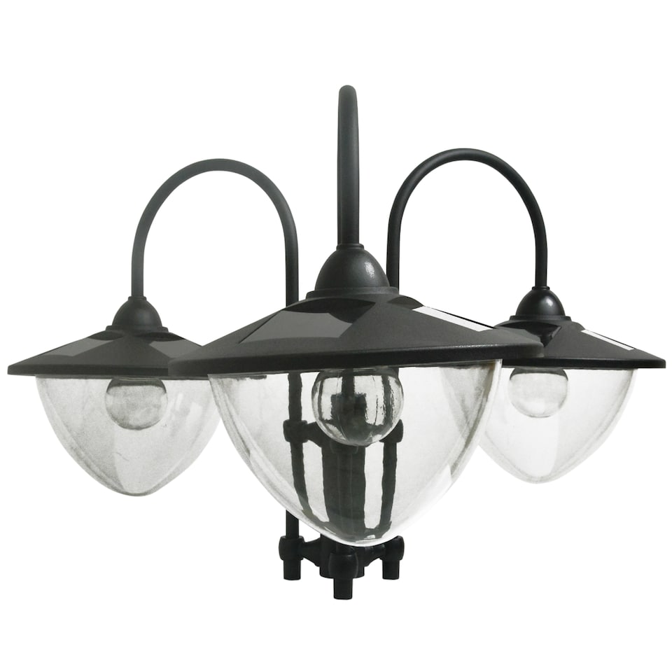 image 1 of Outsunny 3-head LED Solar Light Lamp Street Light Post with Planter Base, Black | Black | Black | 60L x 55W x 189H cm