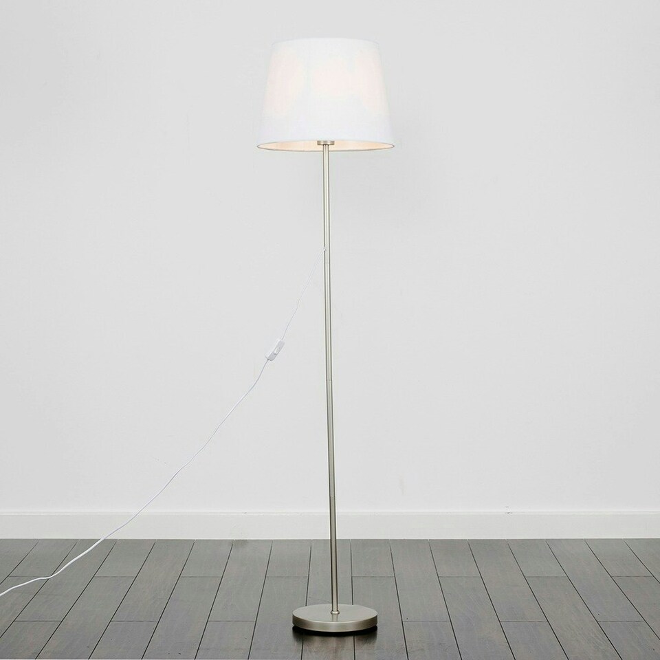 image 1 of ValueLights Charlie Brushed Chrome Floor Lamp White Taper Shade