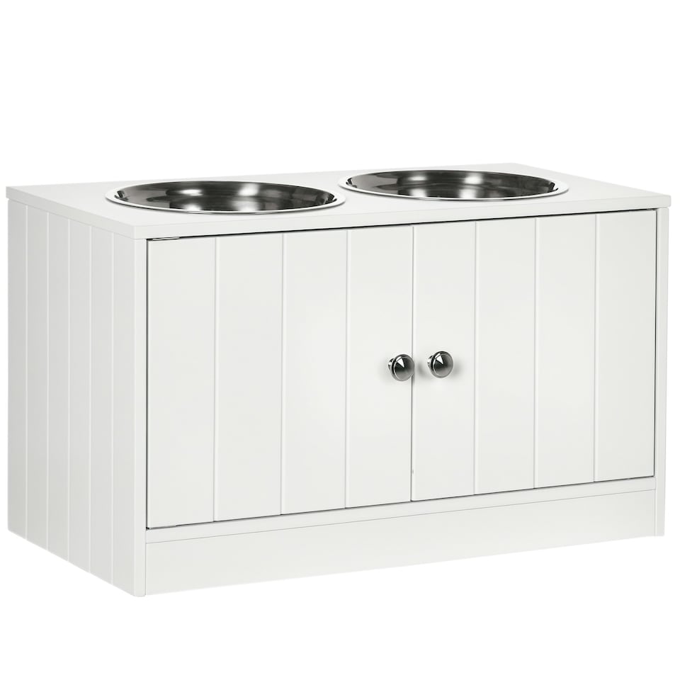 image 1 of PawHut Raised Dog Bowls for Large Dogs Feeding Station w/ Stand, Storage - White