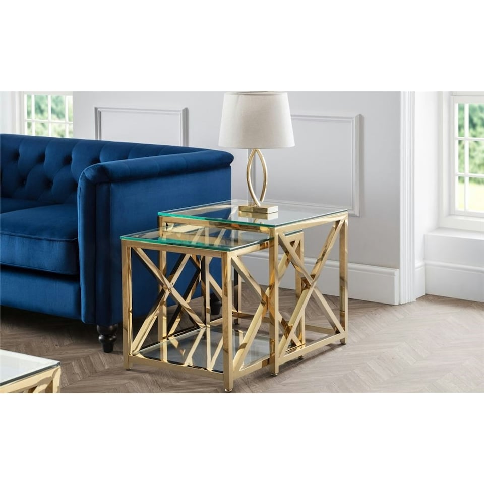 image 1 of Gold Chrome Frame Nest of Tables | Silver | Silver