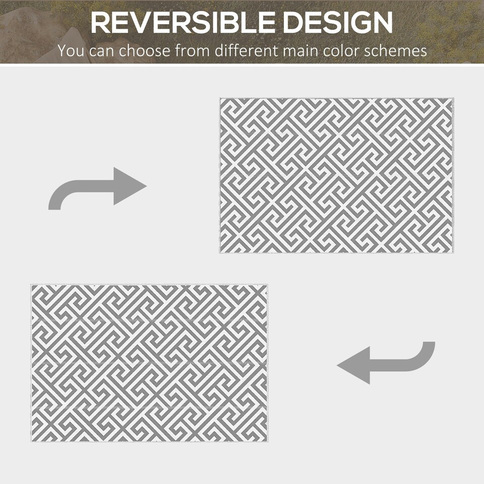 image 1 of Outsunny Reversible Outdoor Rug Plastic Straw RV Camping Mat for Garden Deck Picnic Grey | Light Grey