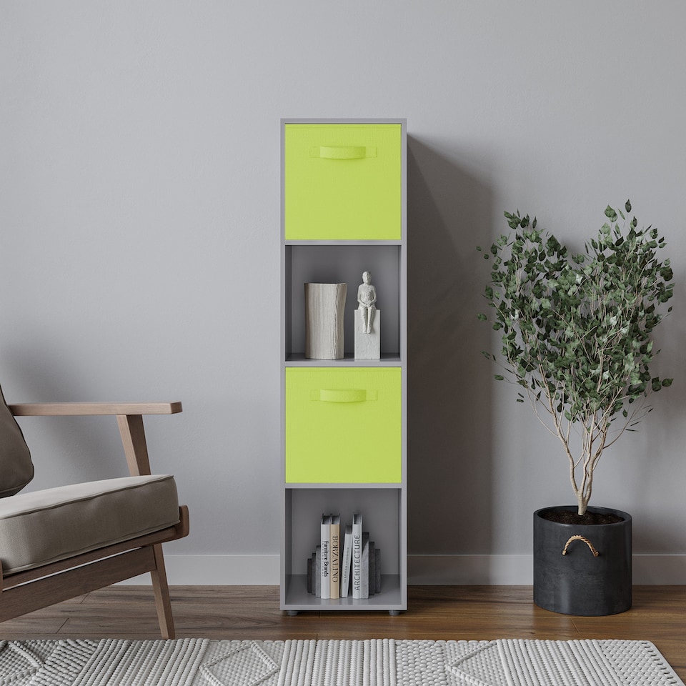 image 1 of 4 -Cube Tall Shelving Unit With Non Woven Inserts | Grey | Grey & Green | 1