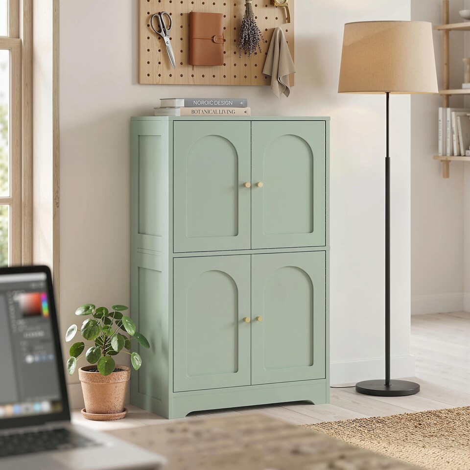 image 1 of HOMCOM 110cm Kitchen Cupboard with 4 Arched Doors and 2 Adjustable Shelves