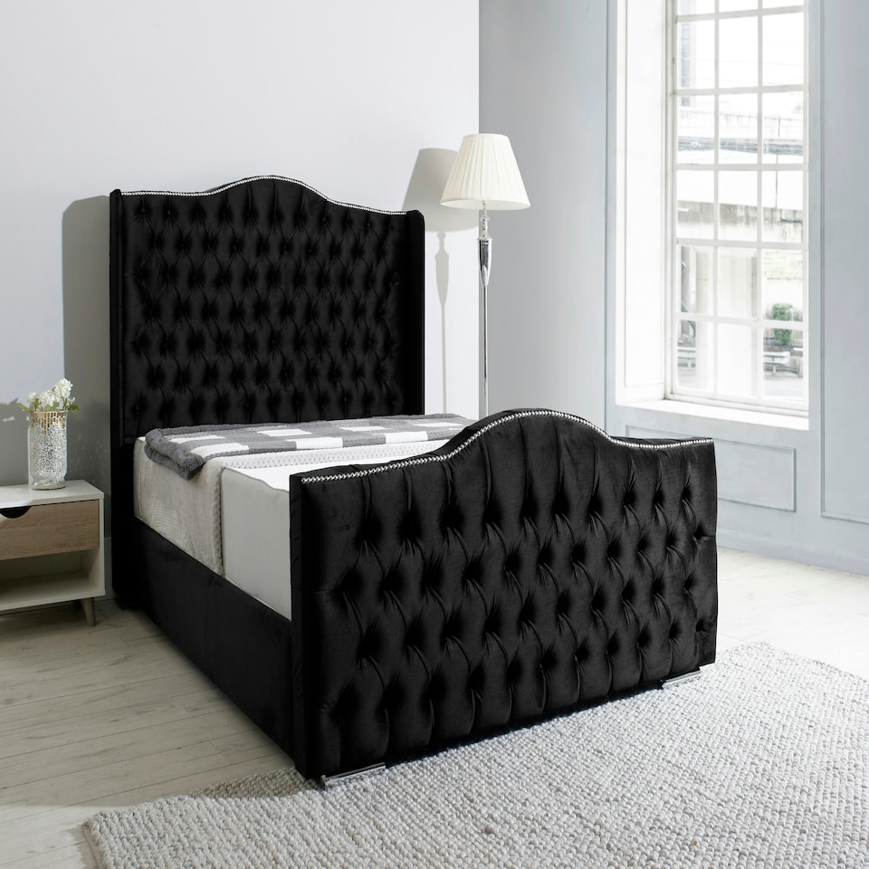 image 1 of Saturn Wing Plush Single Bed Frame - Black