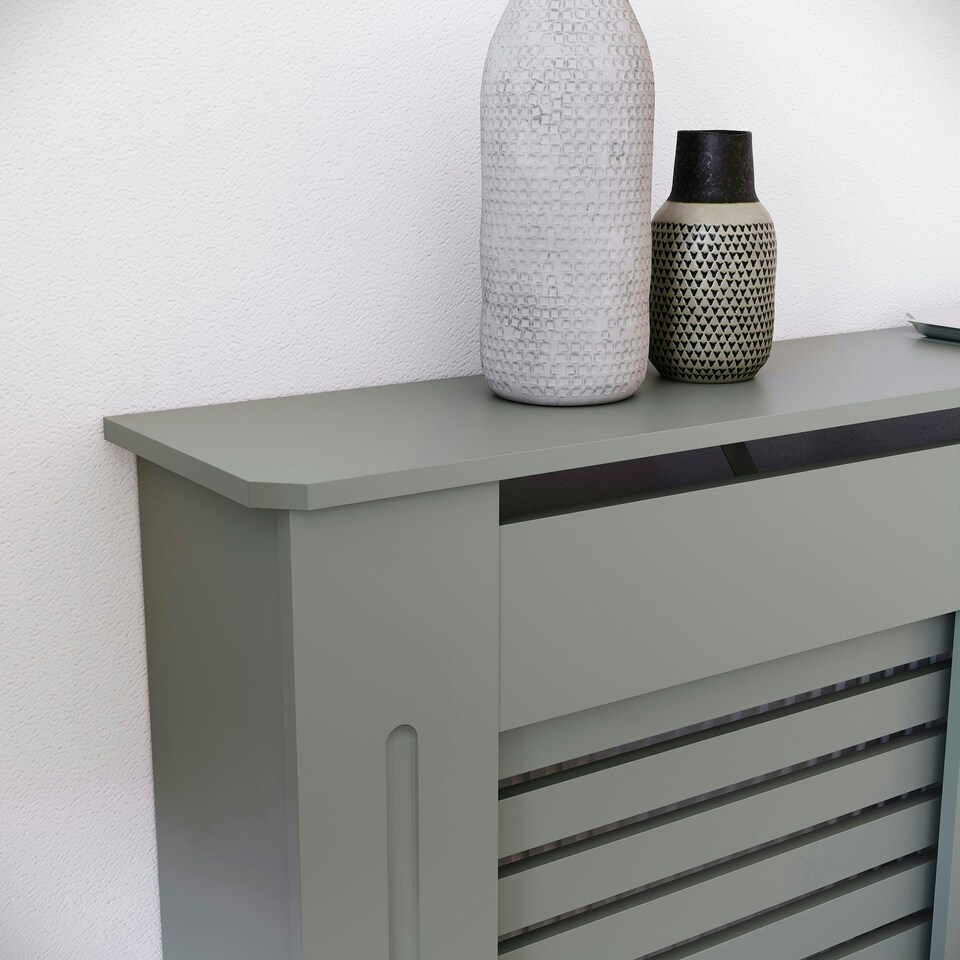 image 1 of Vida Designs Milton Radiator Cover Painted MDF Slatted Cabinet, Grey, 111cm