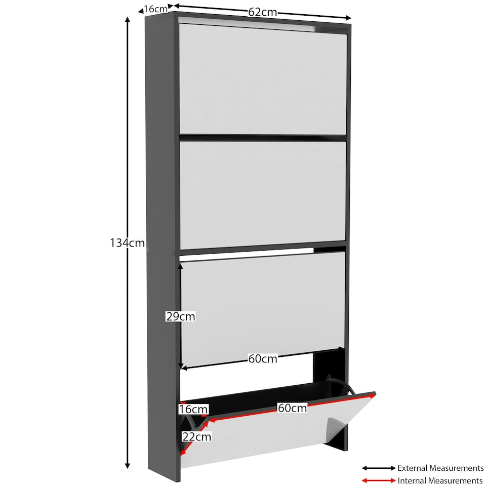 image 1 of Vida Designs Welham 4 Drawer Mirrored Shoe Cabinet Shoe Rack Storage Cupboard, Black