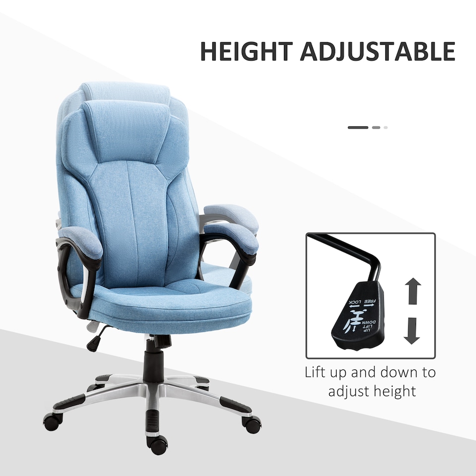 image 1 of Vinsetto Office Chair, Linen Fabric Desk Chair, Height Adjustable Computer Chair with Padded Armrests, Swivel Wheels and Tilt Function, Blue